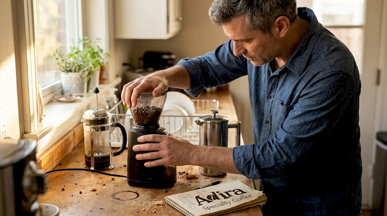 Grinding fresh coffee beans at home