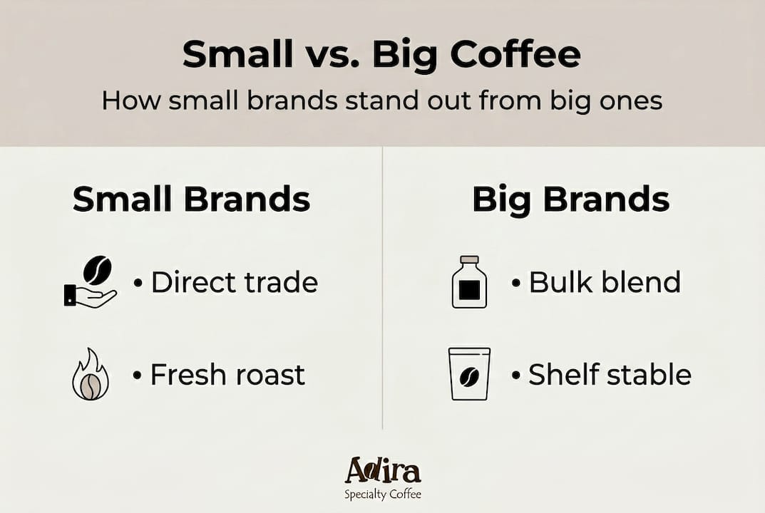 Infographic contrasting small and big coffee brands
