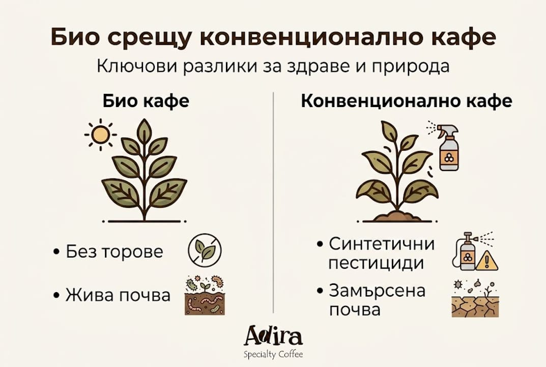 Инфографика: Сравнение между био кафе и обикновено кафе
