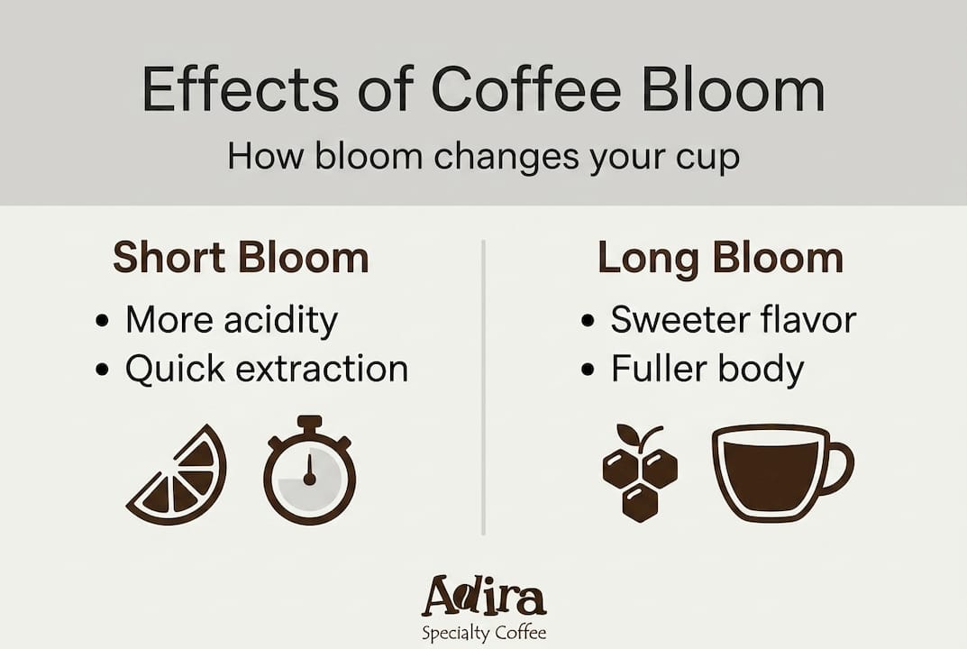 Infographic showing coffee bloom effects