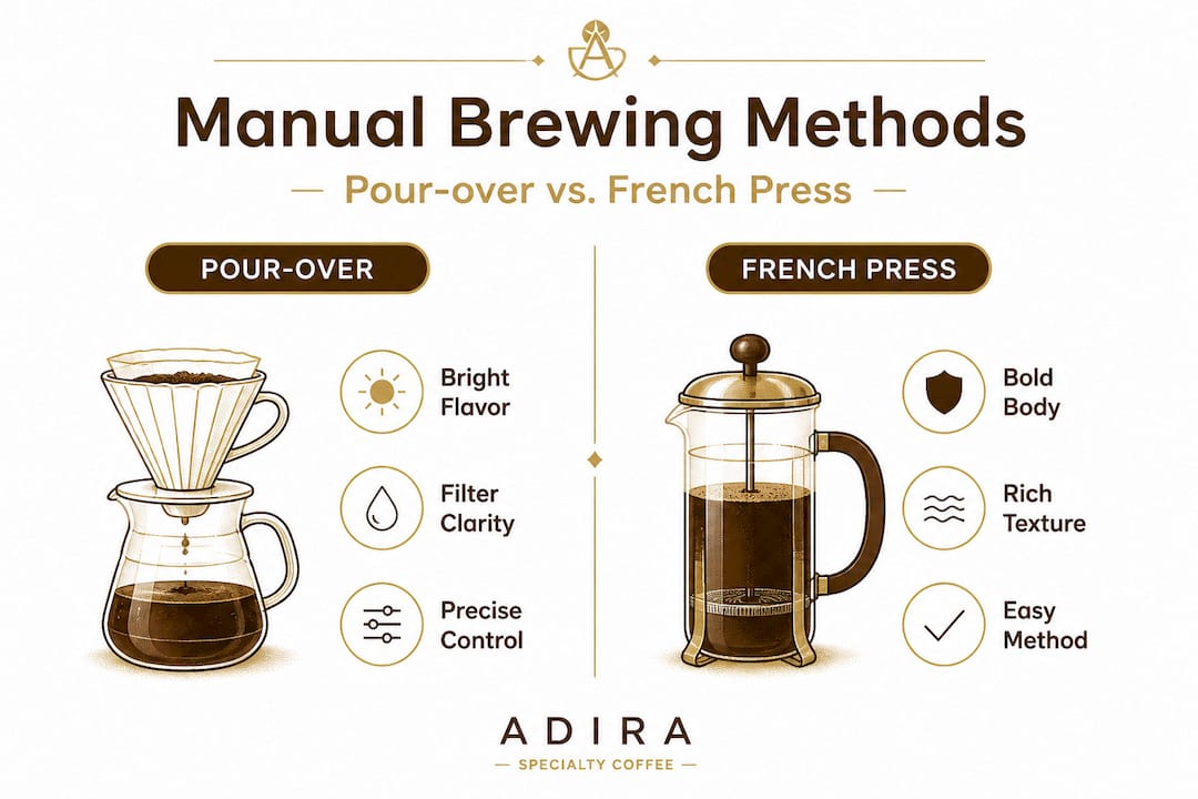 Infographic comparing pour-over and French Press