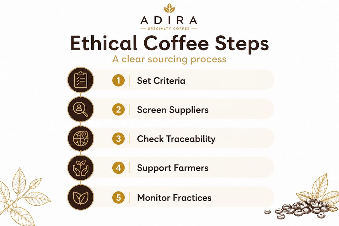 Infographic showing ethical coffee sourcing steps