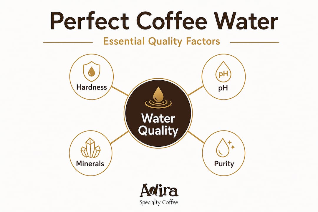 Hierarchy infographic showing coffee water quality essentials