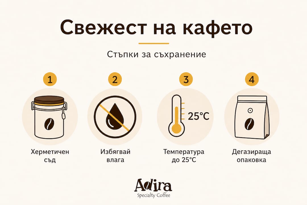 Инфографика: четири ключови стъпки за запазване на свежестта на кафето