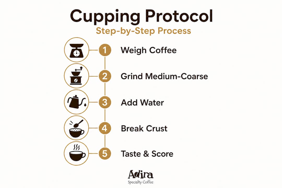 Coffee cupping protocol step-by-step infographic