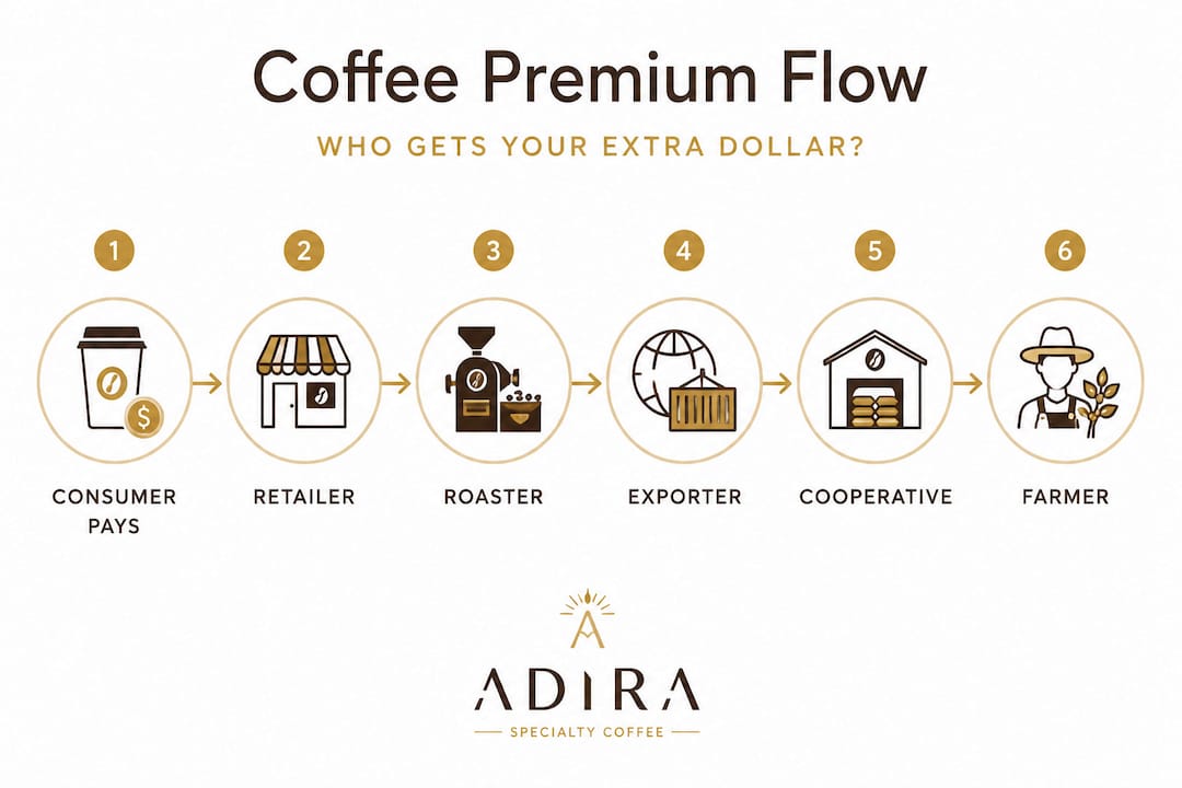 Infographic showing fair trade coffee premium flow