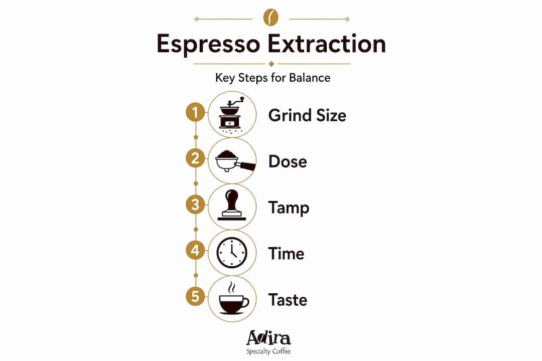 Infographic on espresso extraction steps