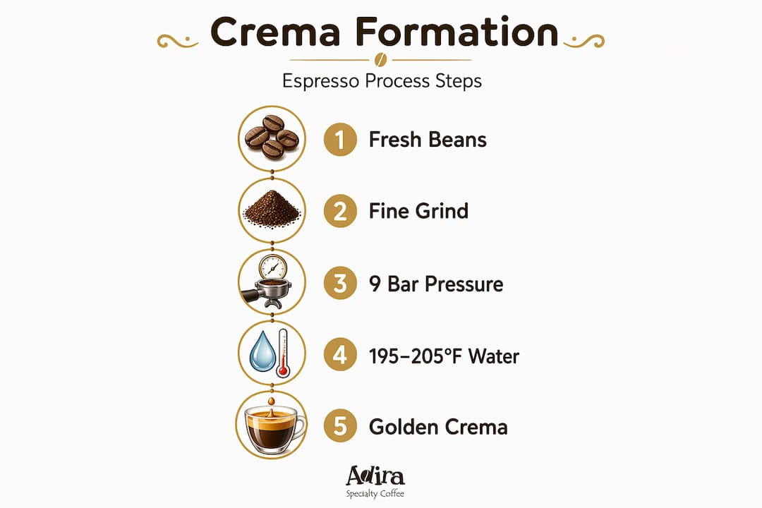 Infographic of espresso crema formation steps