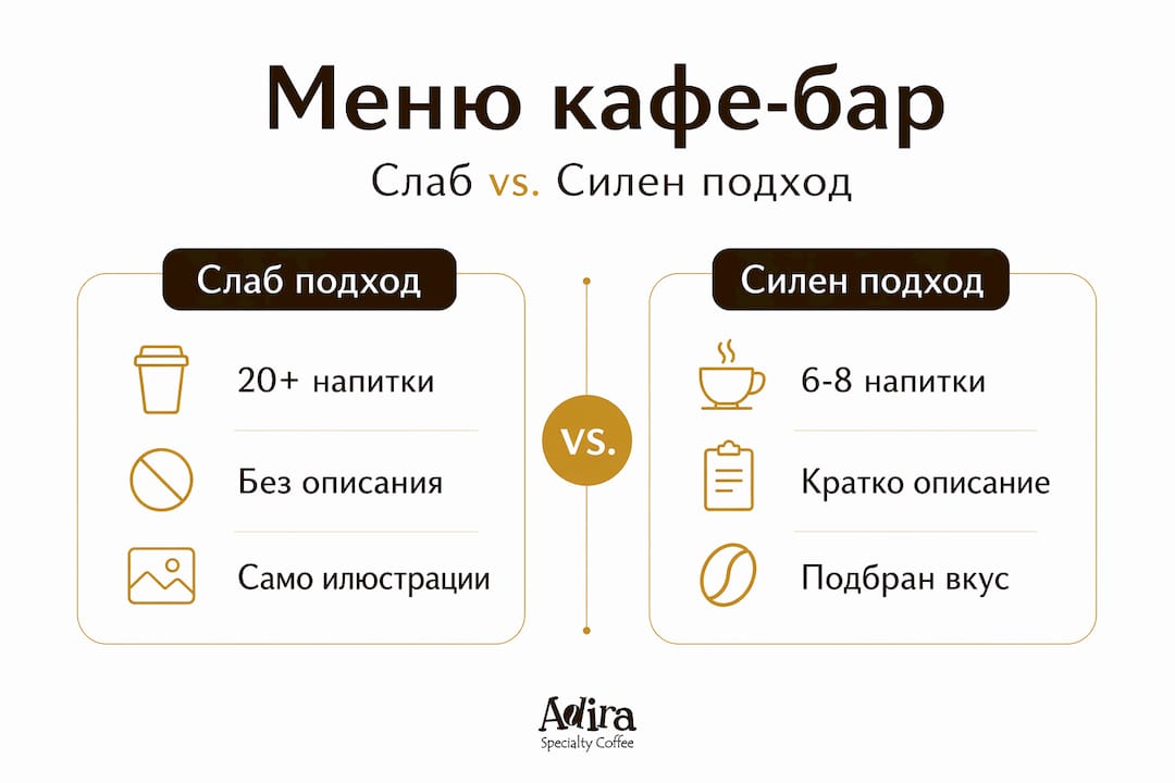 Инфографиката представя сравнителен анализ на структурата на менюто.