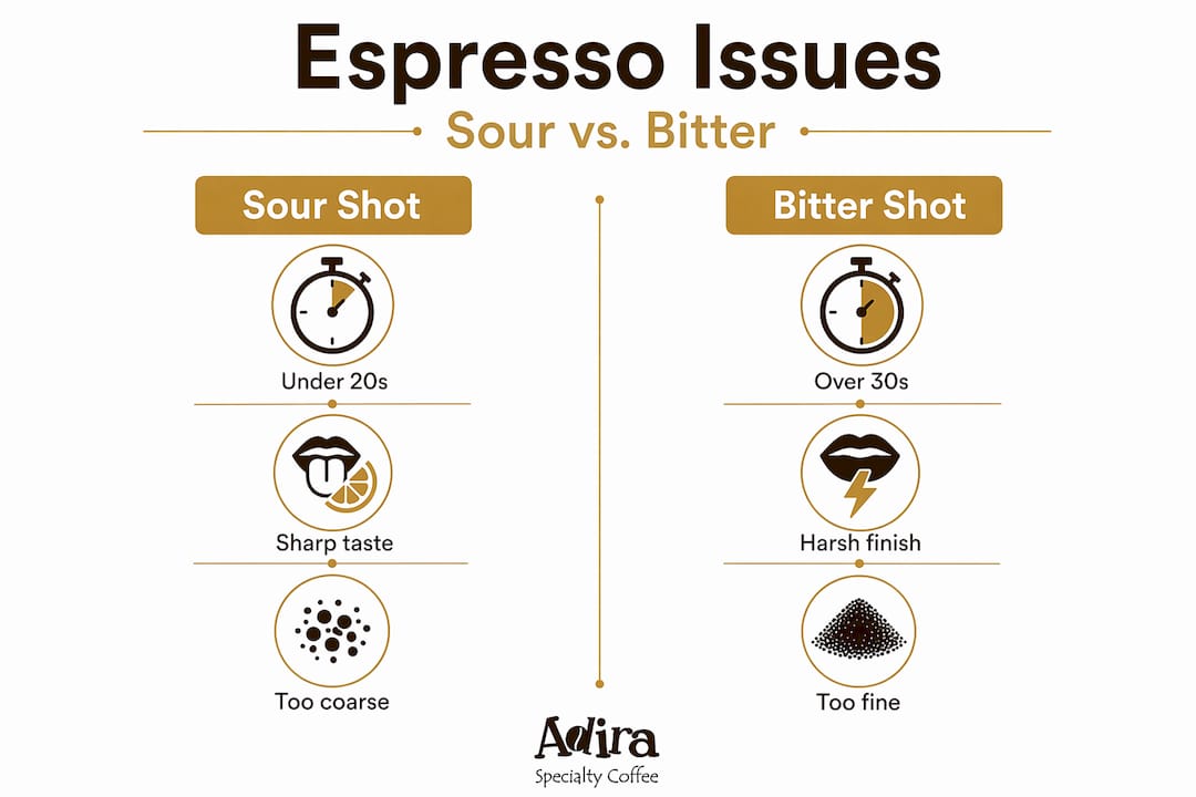 Infographic comparing sour and bitter espresso issues