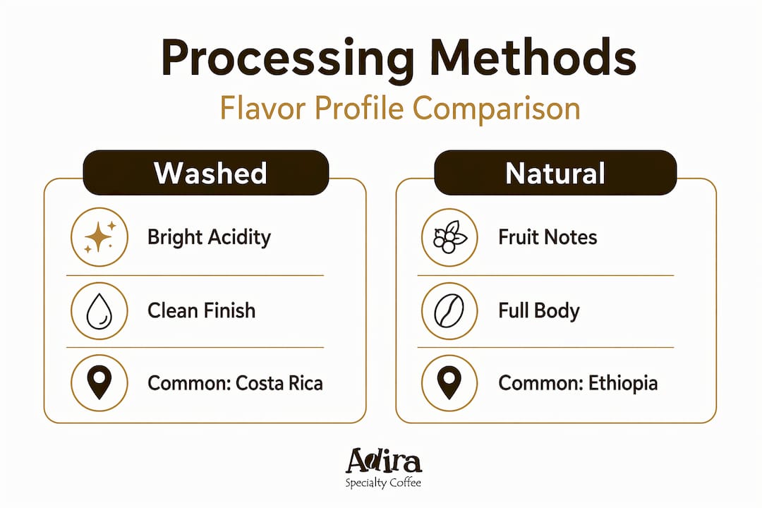 Infographic comparing washed versus natural coffee methods