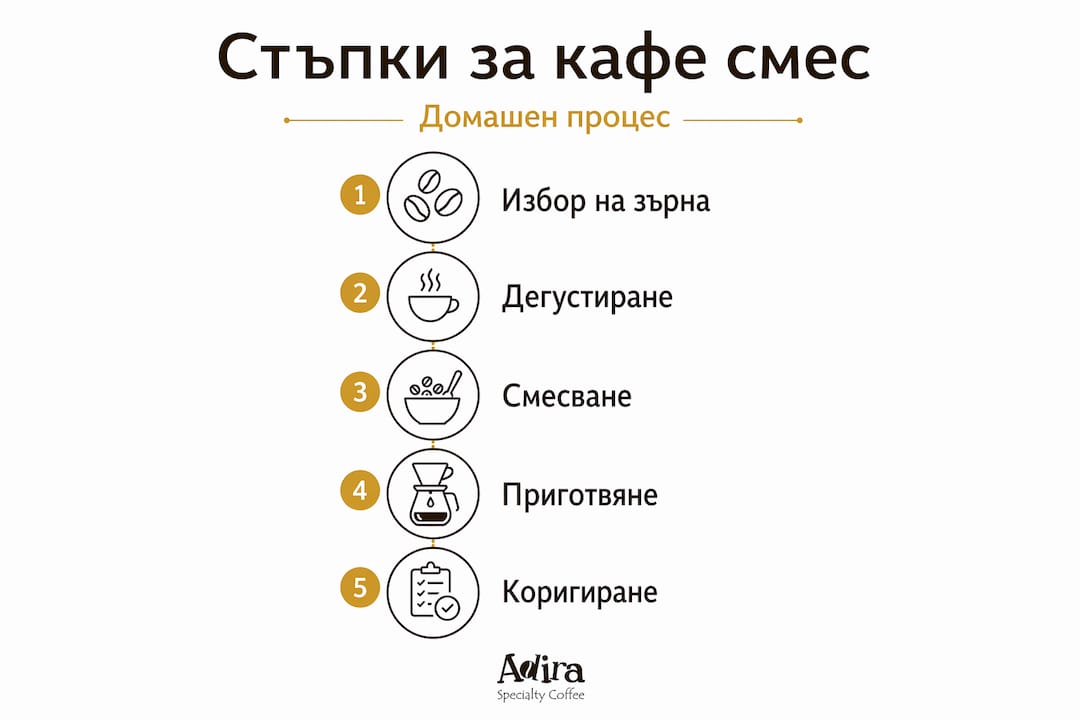 Стъпки за приготвяне на домашна кафе смес – инфографика
