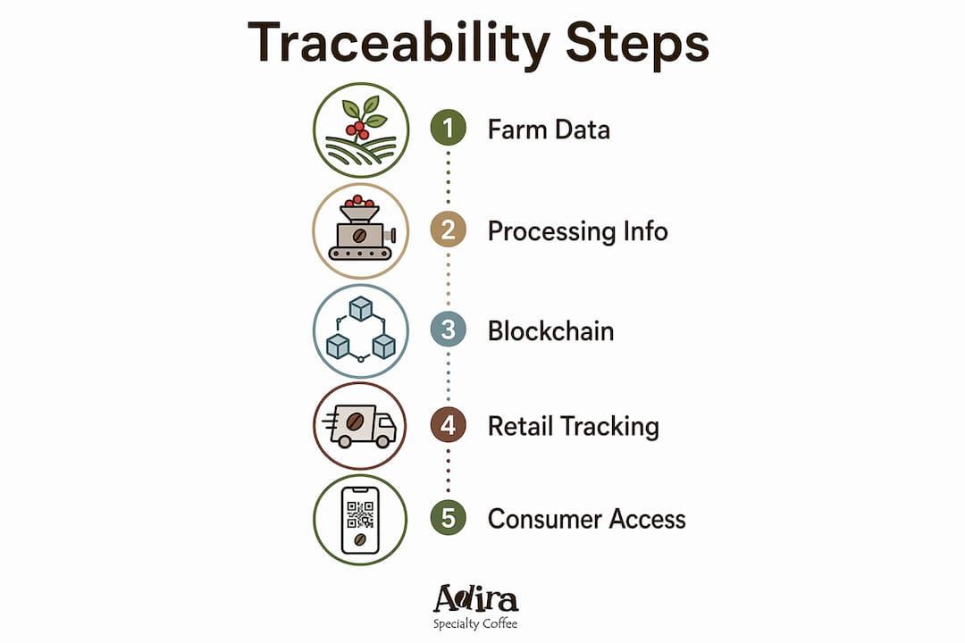 Infographic illustrating steps in coffee traceability process