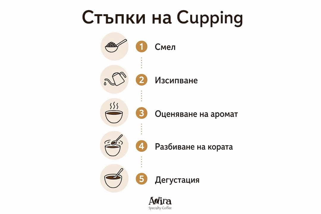 Инфографика: Как протича дегустацията на кафе стъпка по стъпка