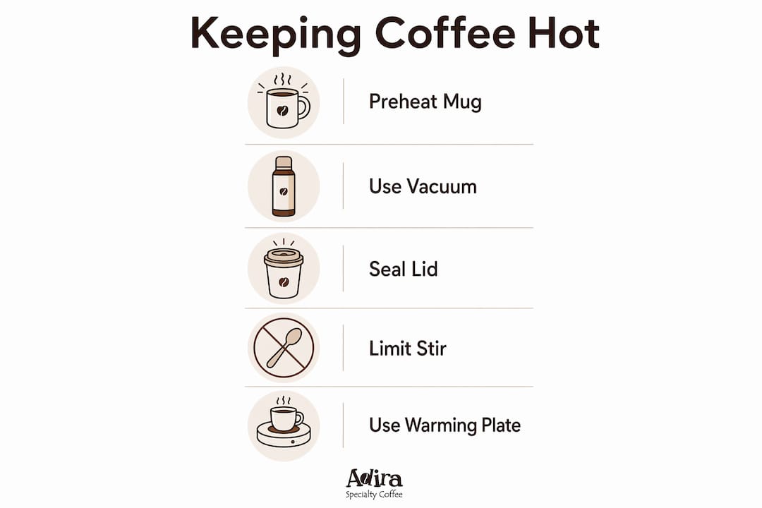 Infographic detailing steps to keep coffee hot