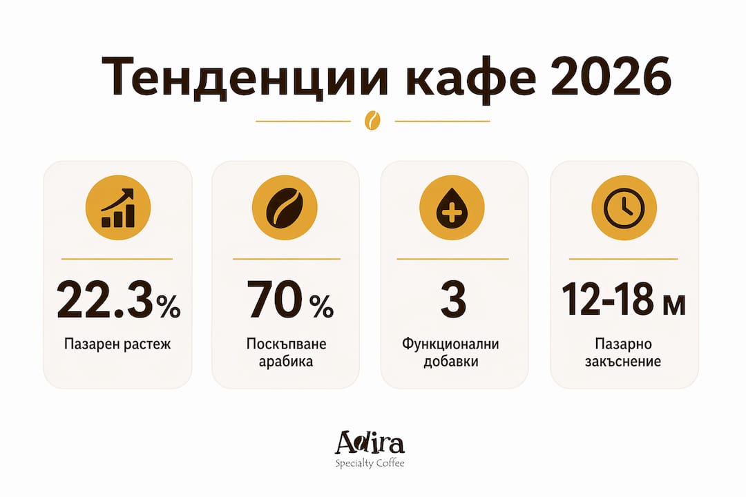 Вижте най-важните данни и тенденции за пазара на кафе у нас през 2026 година, събрани в една инфографика.