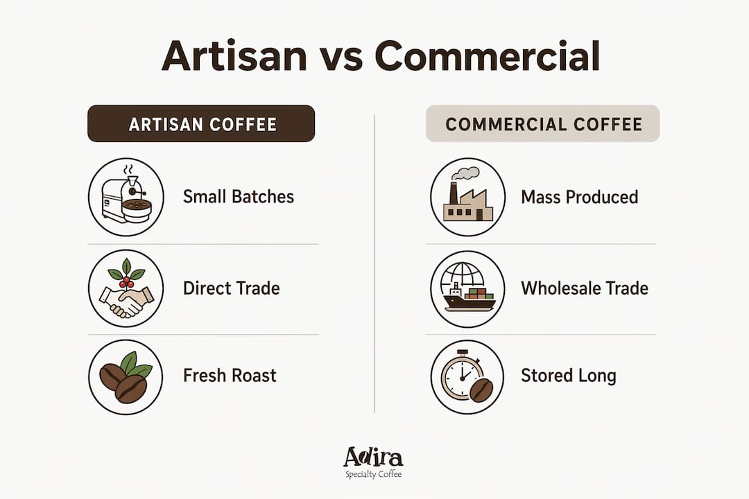 Infographic comparing artisan and commercial coffee