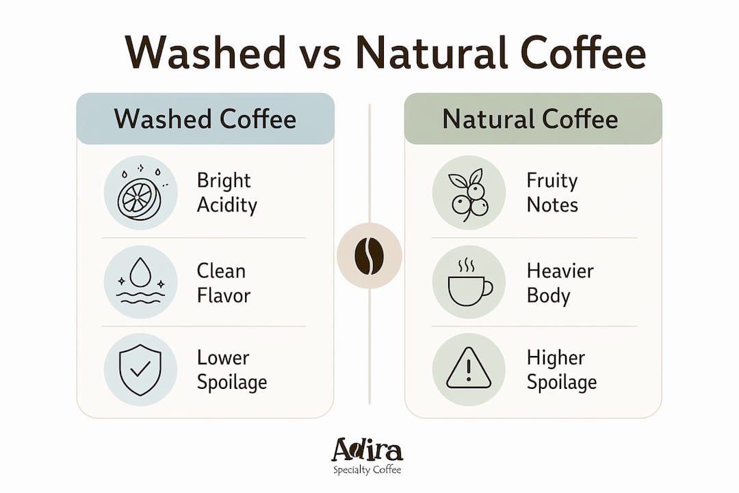 Infographic comparing washed and natural coffee flavor profiles