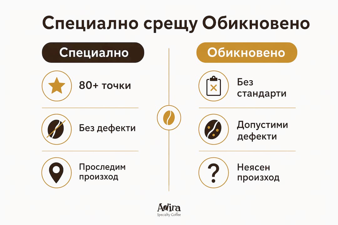 Инфографика, която показва основните разлики между специалното и стандартното кафе