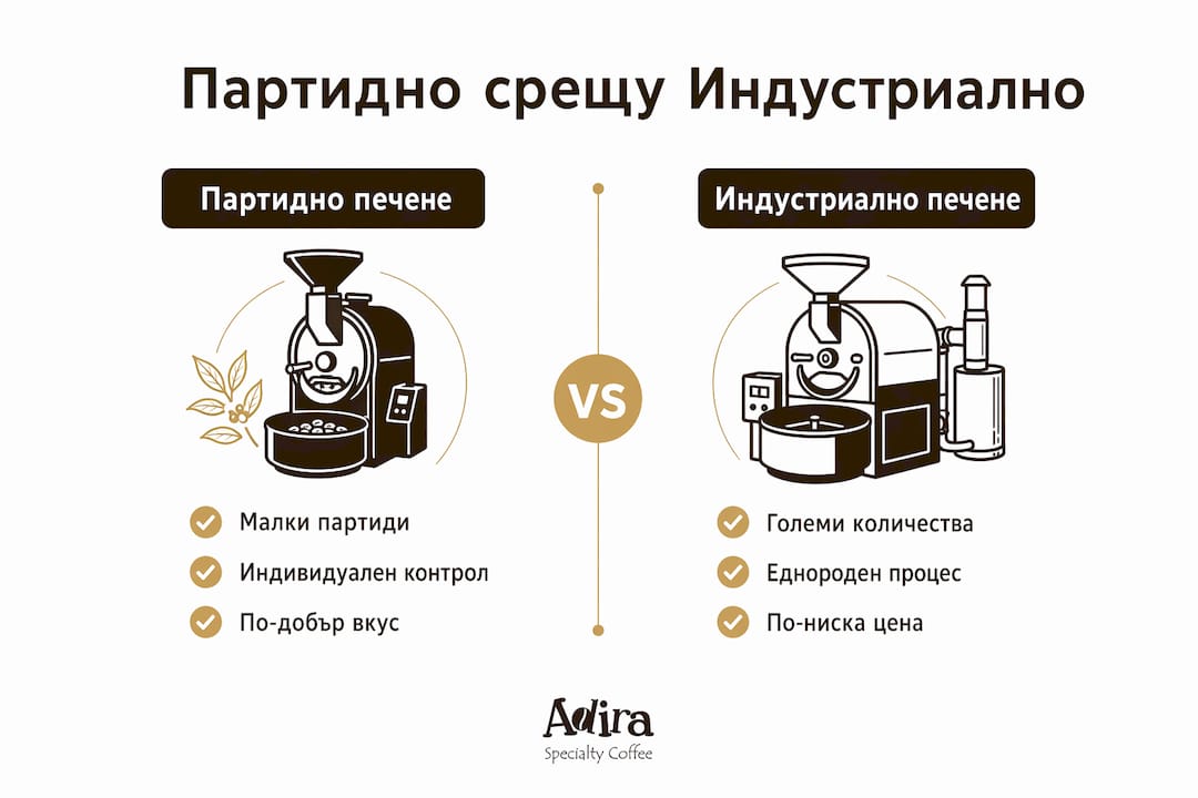 Инфографика, която показва разликите между занаятчийското и масовото печене