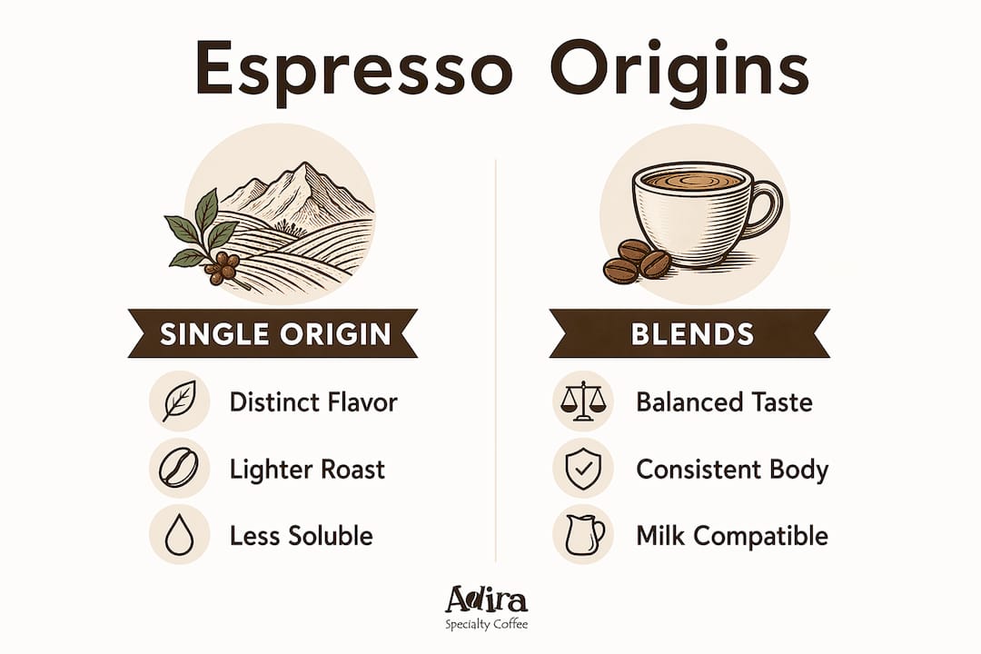 Infographic comparing single origin and blended espresso