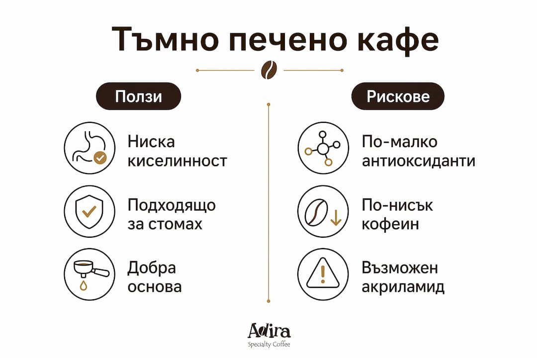 Инфографика: Какви са плюсовете и минусите на тъмно изпеченото кафе