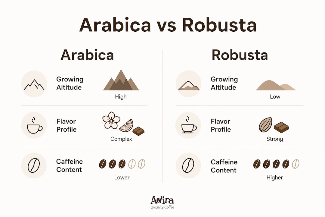 Infographic comparing Arabica and Robusta coffee differences