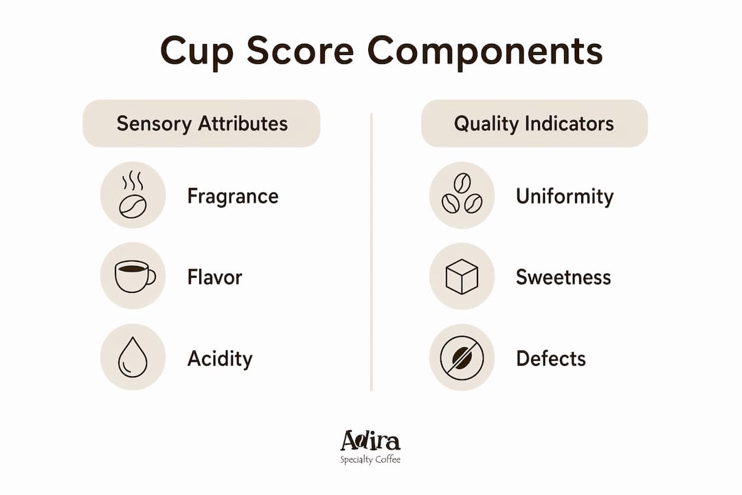 Infographic illustrating coffee cup scoring categories