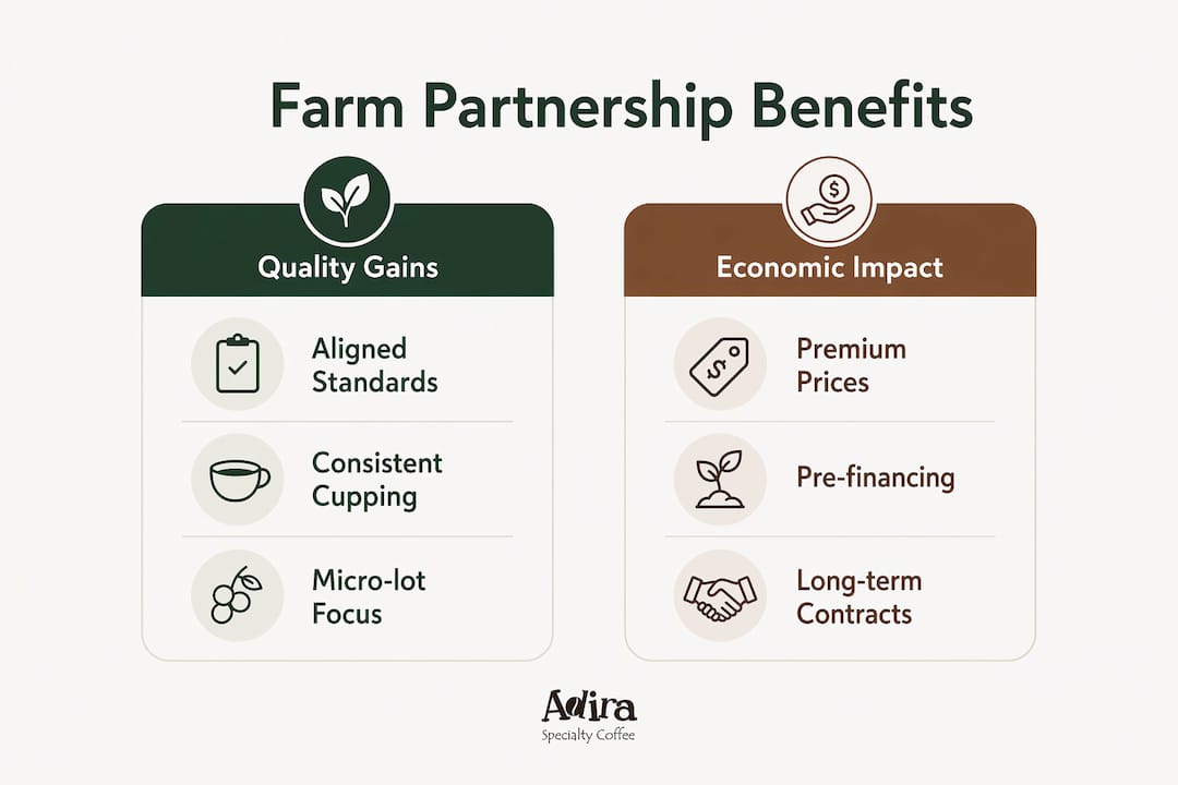 Infographic comparing quality and economic benefits of farm partnerships