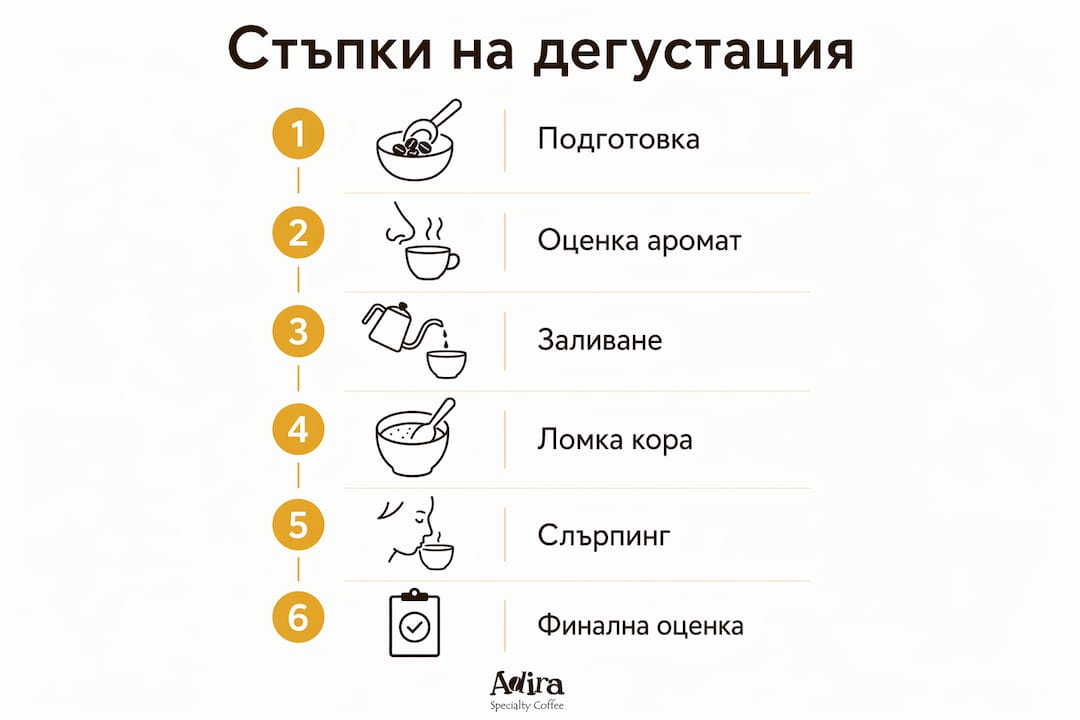 Инфографика: Как да дегустираме кафето като истински ценители – стъпка по стъпка