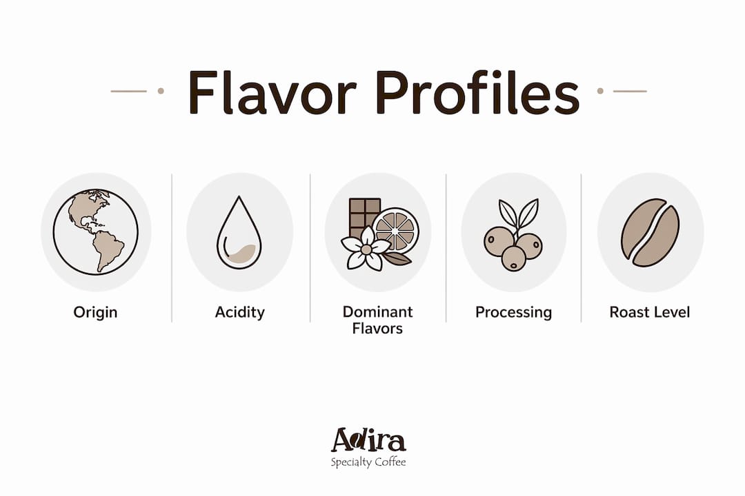 Infographic displaying single origin coffee flavor factors