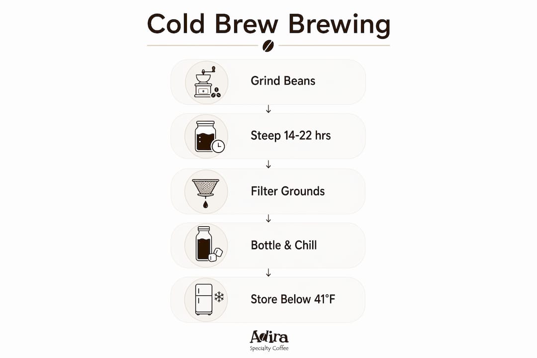 Infographic outlining cold brew coffee brewing steps