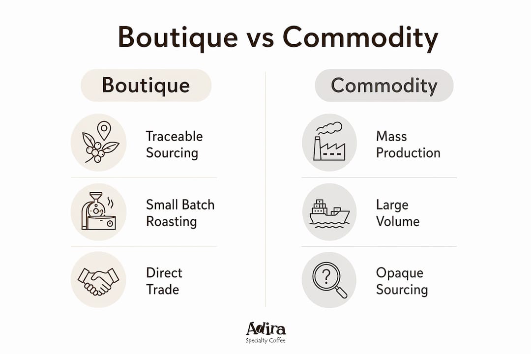 Infographic comparing boutique versus commodity coffee