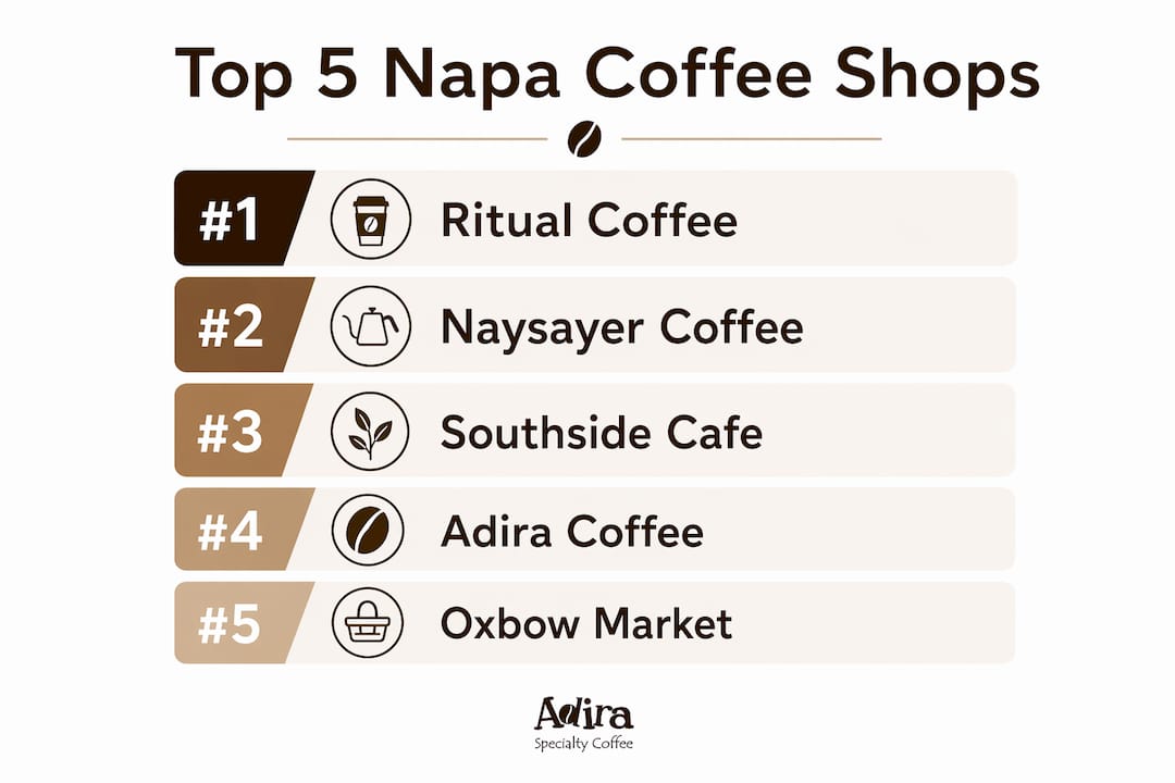 Infographic ranking top 5 Napa coffee shops