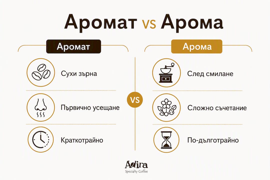 Инфографика: Разлики между аромата и уханието на кафето