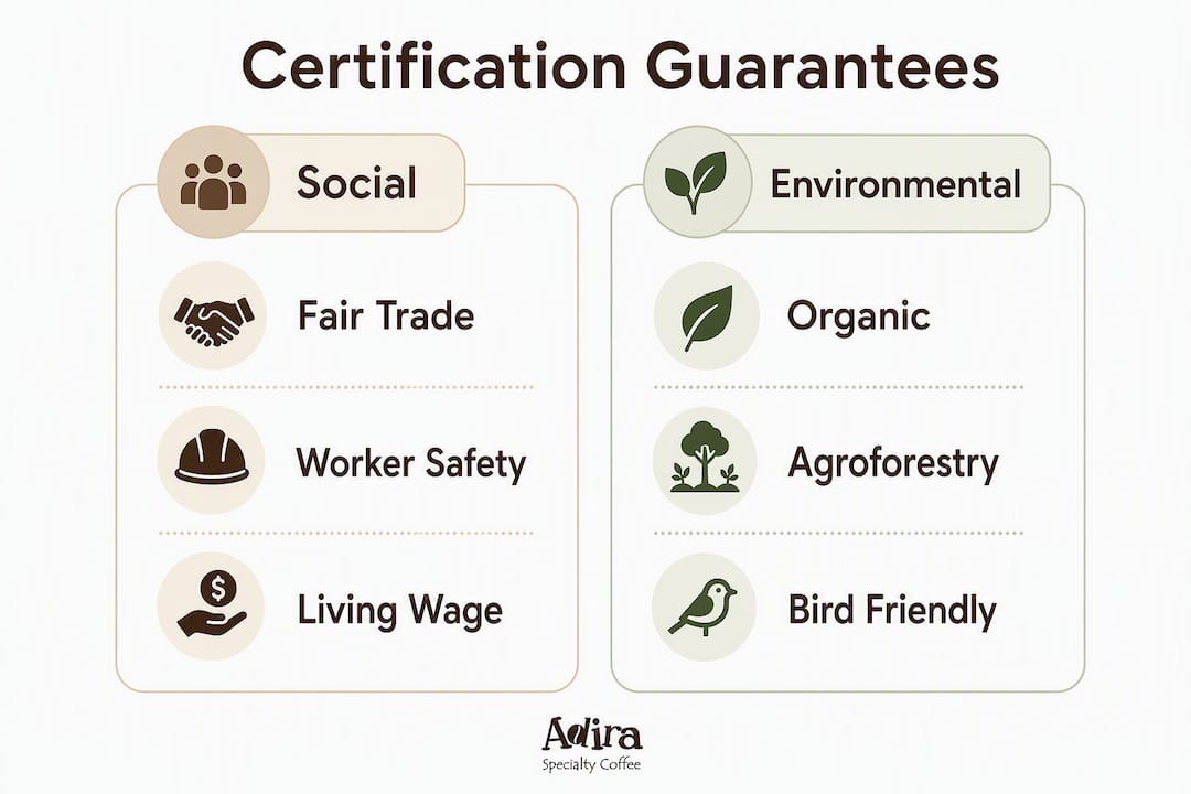 Infographic comparing social and environmental coffee certifications