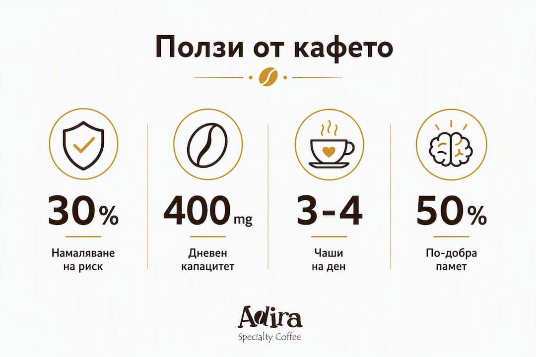 Инфографика с любопитни факти и статистики за връзката между кафето и здравето