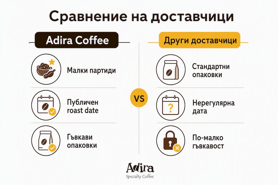 Инфографика: Сравнение на ключовите критерии при избор на доставчици на кафе