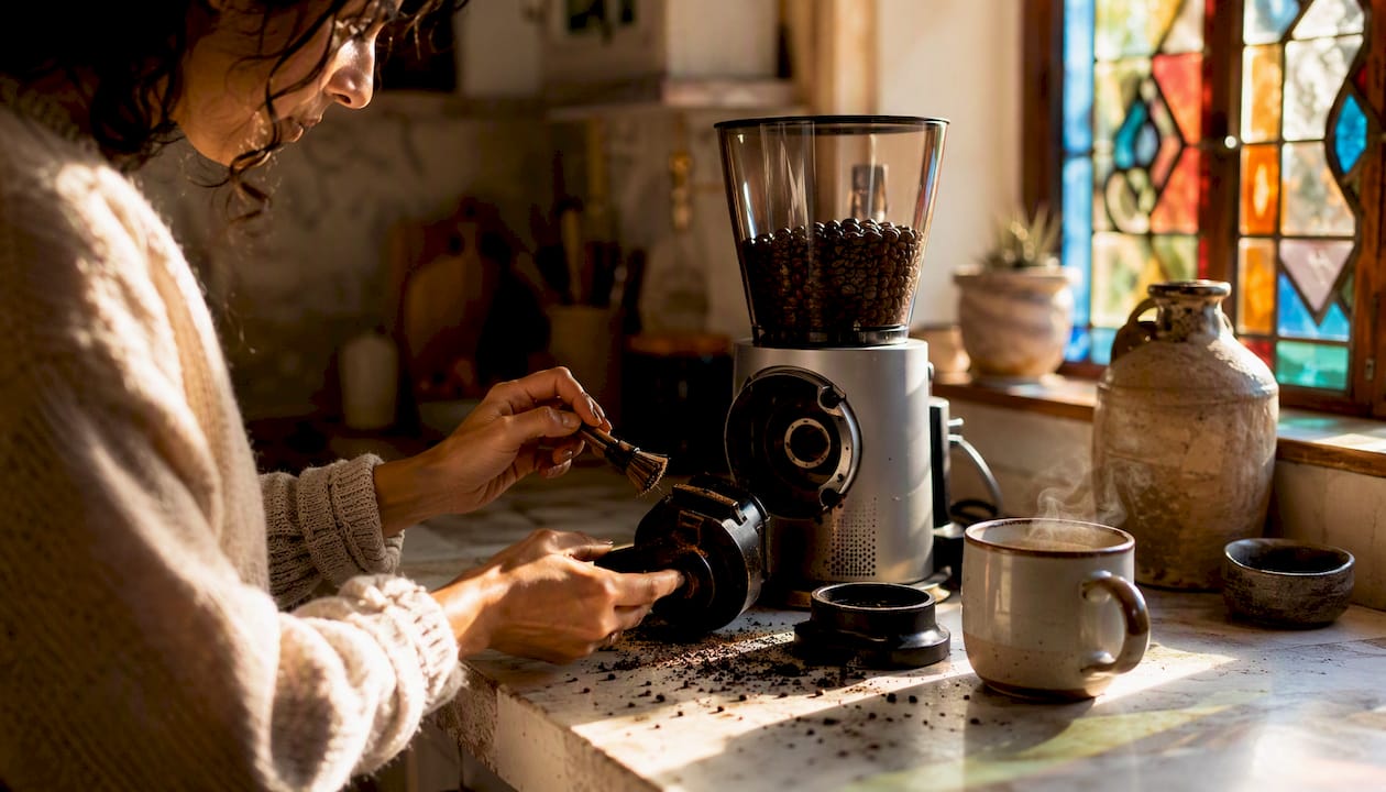 Cleaning burr grinder after dark roast espresso