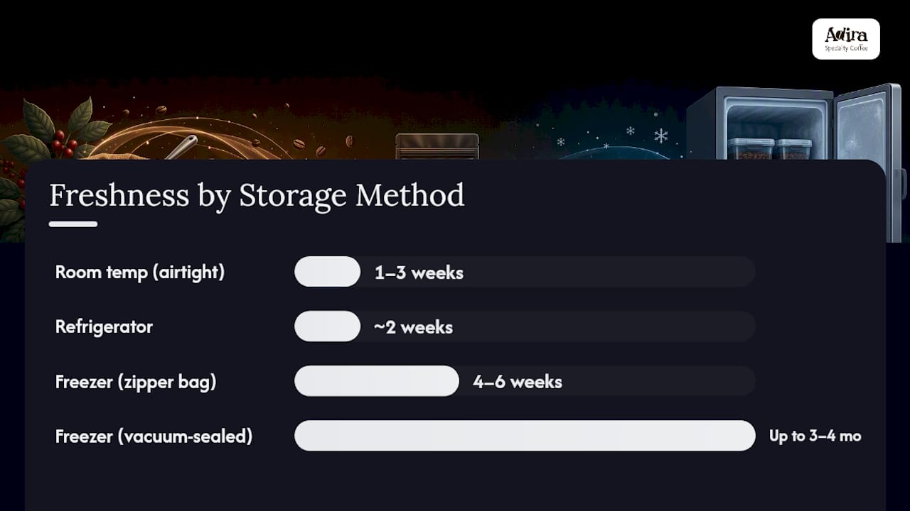 Comparison of coffee storage methods and freshness durations