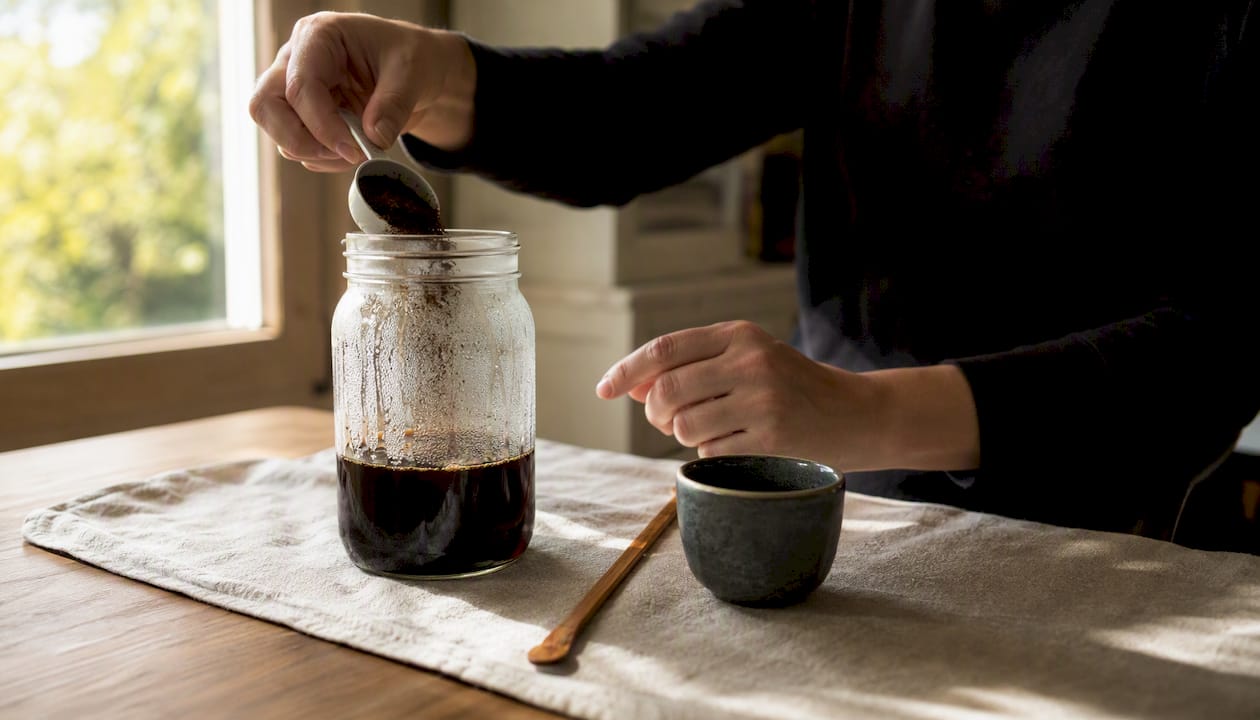 Adding decaf grounds to cold brew concentrate jar