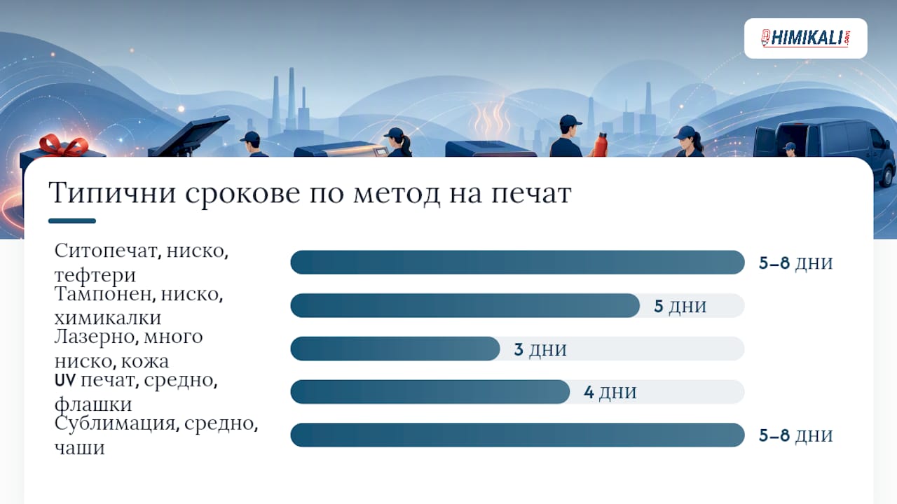 Сравнение на срокове за изпълнение и минимални количества при различните методи за печат