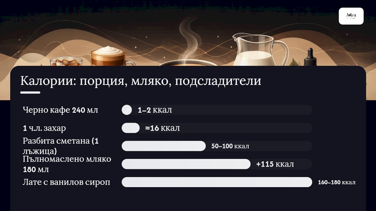 Таблица със сравнение на калориите в различните видове кафе