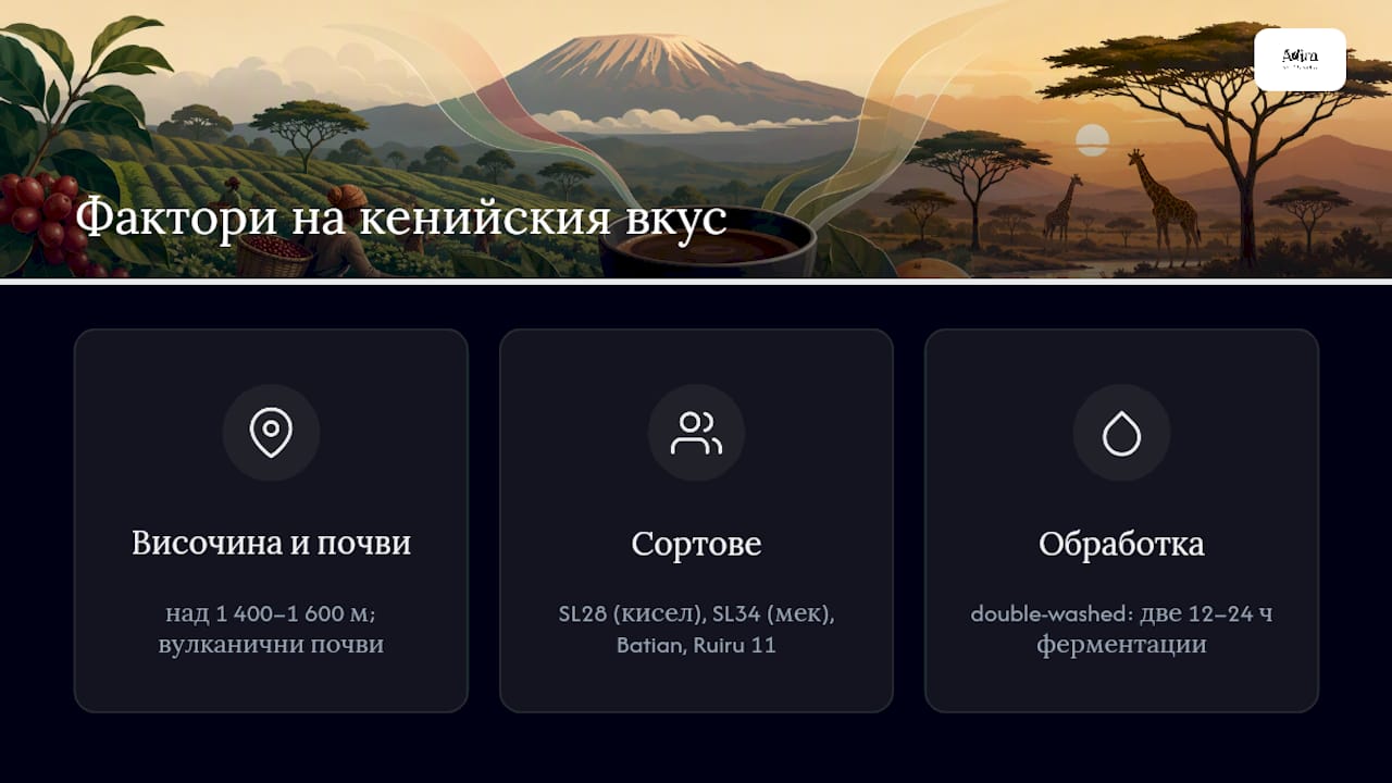Диаграма на тероар, сортове и влиянието на обработката върху кенийското кафе