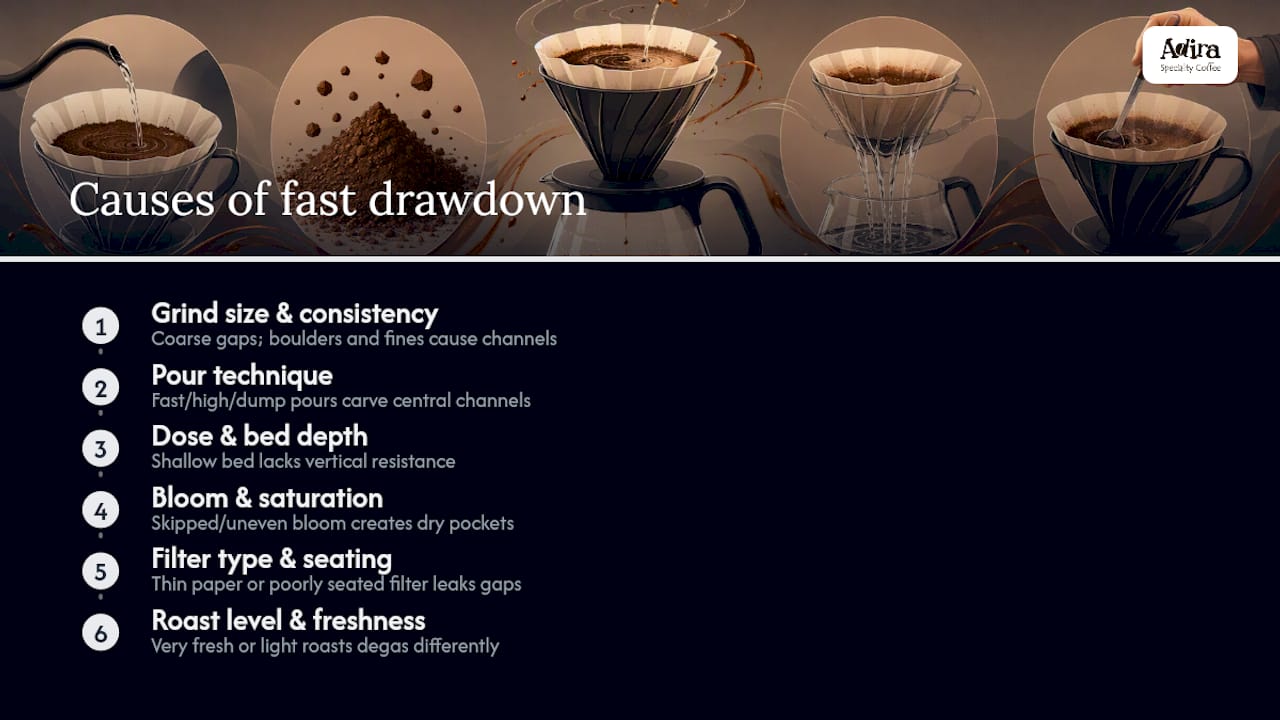 Diagram of factors causing fast V60 drawdown