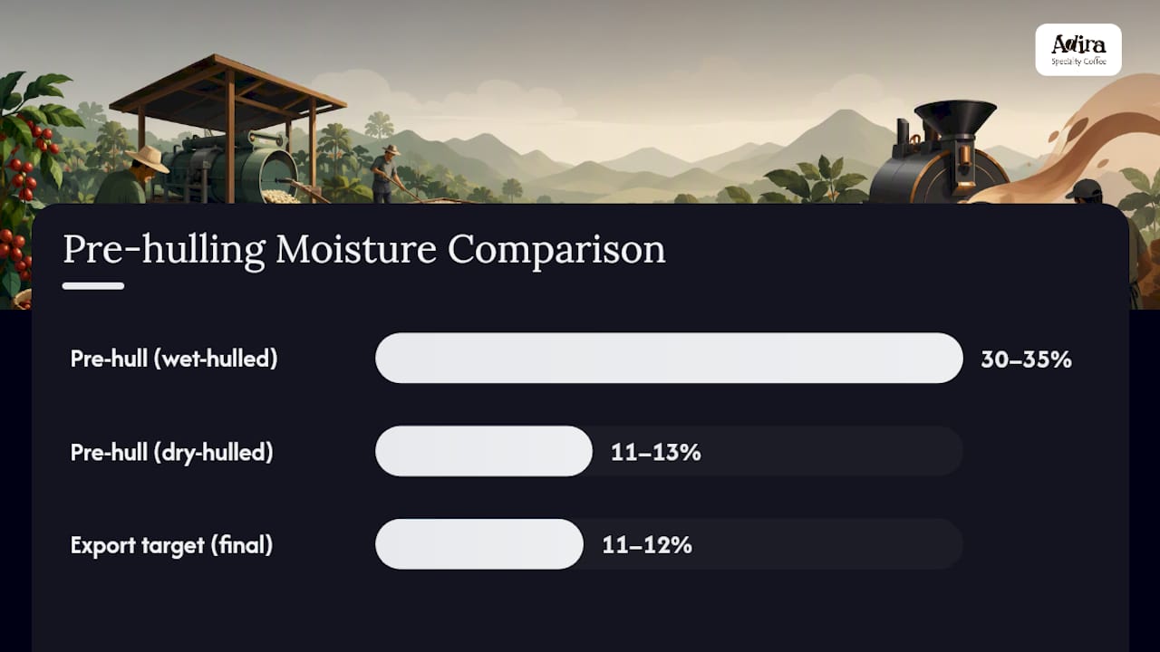 Wet-hulled and dry-hulled moisture comparison