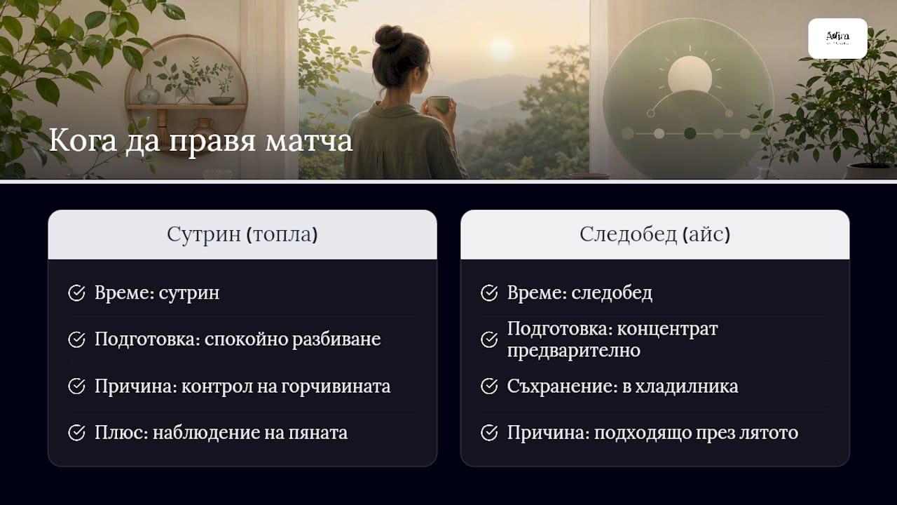 Лична бележка от автора: кога и защо си правя матча лате вкъщи — overview diagram