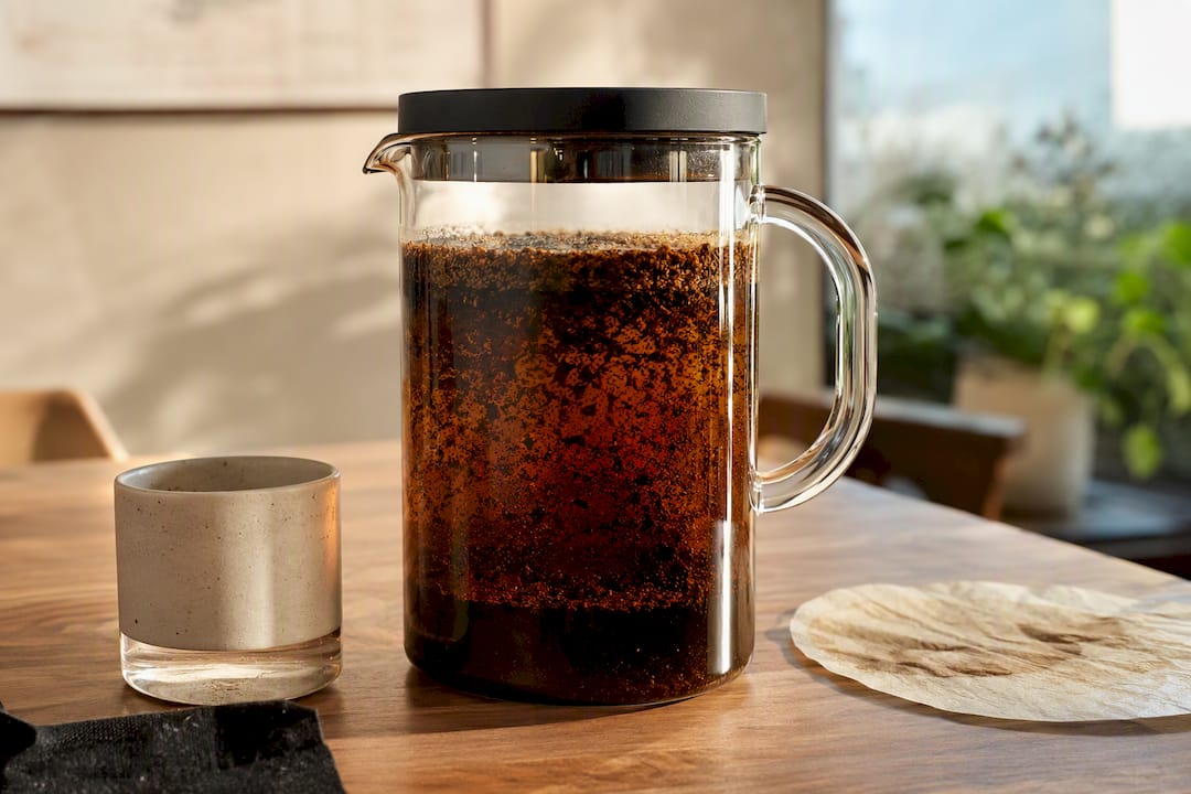Coffee grounds steeping for cold brew