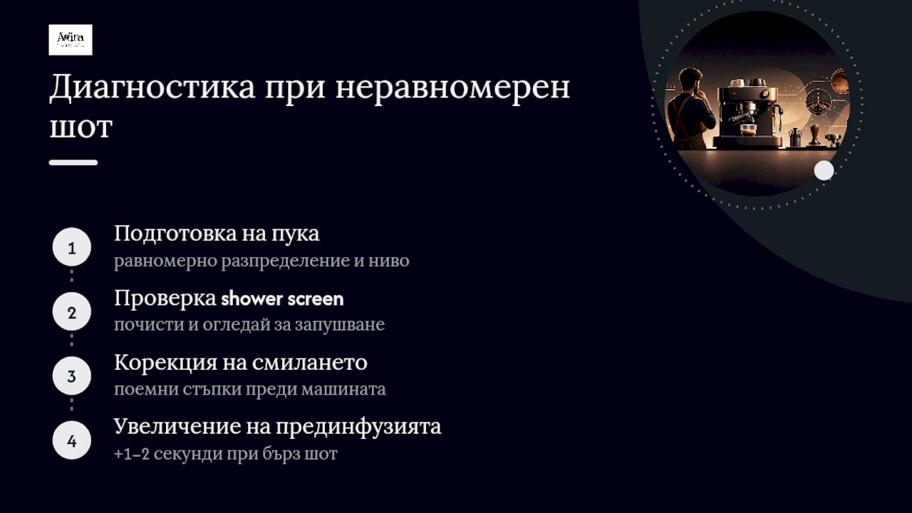 Диагностичен тест за неравномерно приготвен еспресо шот