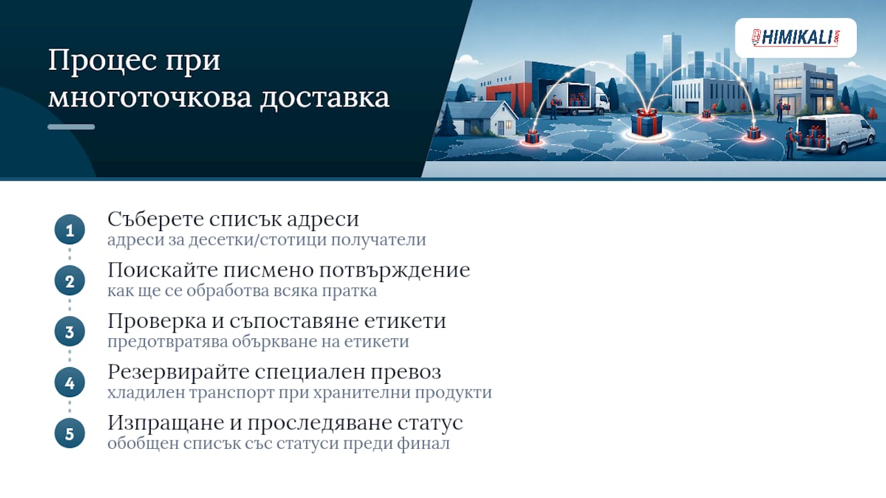 Процес за доставка на пратки с множество точки